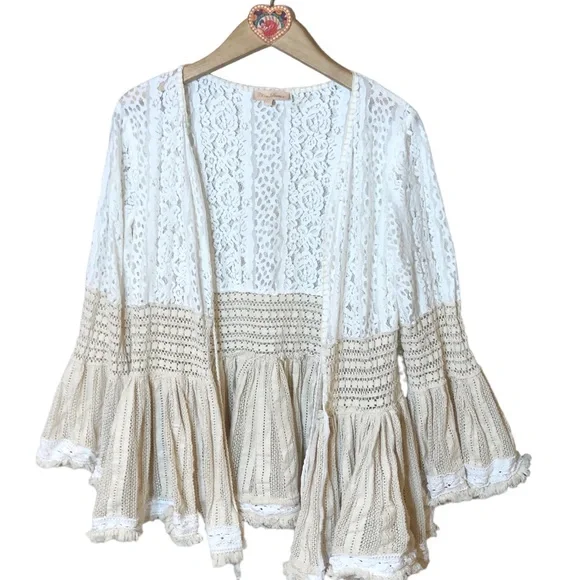 Boho flared multi lace cardigan Bohemian People Chloe Laetitia Paris - Picture 7 of 13